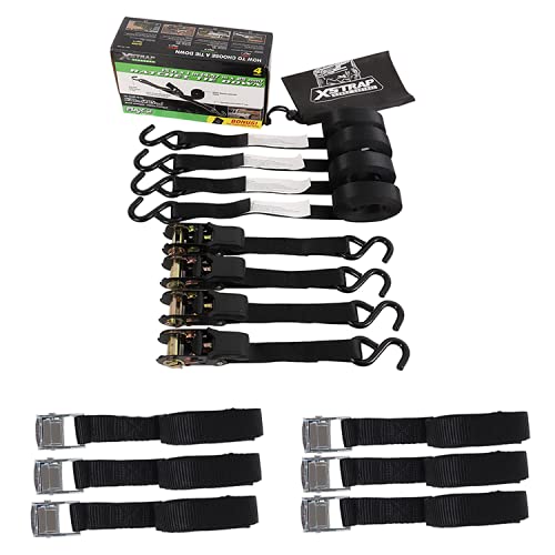 Ratchet Tie Down Straps - 4 Pk - 1'' x 15 Ft Cargo Straps + Cam Buckle Straps 6PK 8FT Powersports Tie-Downs 1-Inch