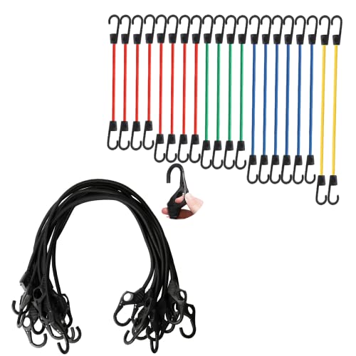20 Pieces Premium Bungee Cords Assortment - Includes 20”, 24”, 30”, 35”, 40” Bungee Cords with Hooks + Heavy Duty Bungee Cords 10PK 32-Inch Finger-Hol - product image 2