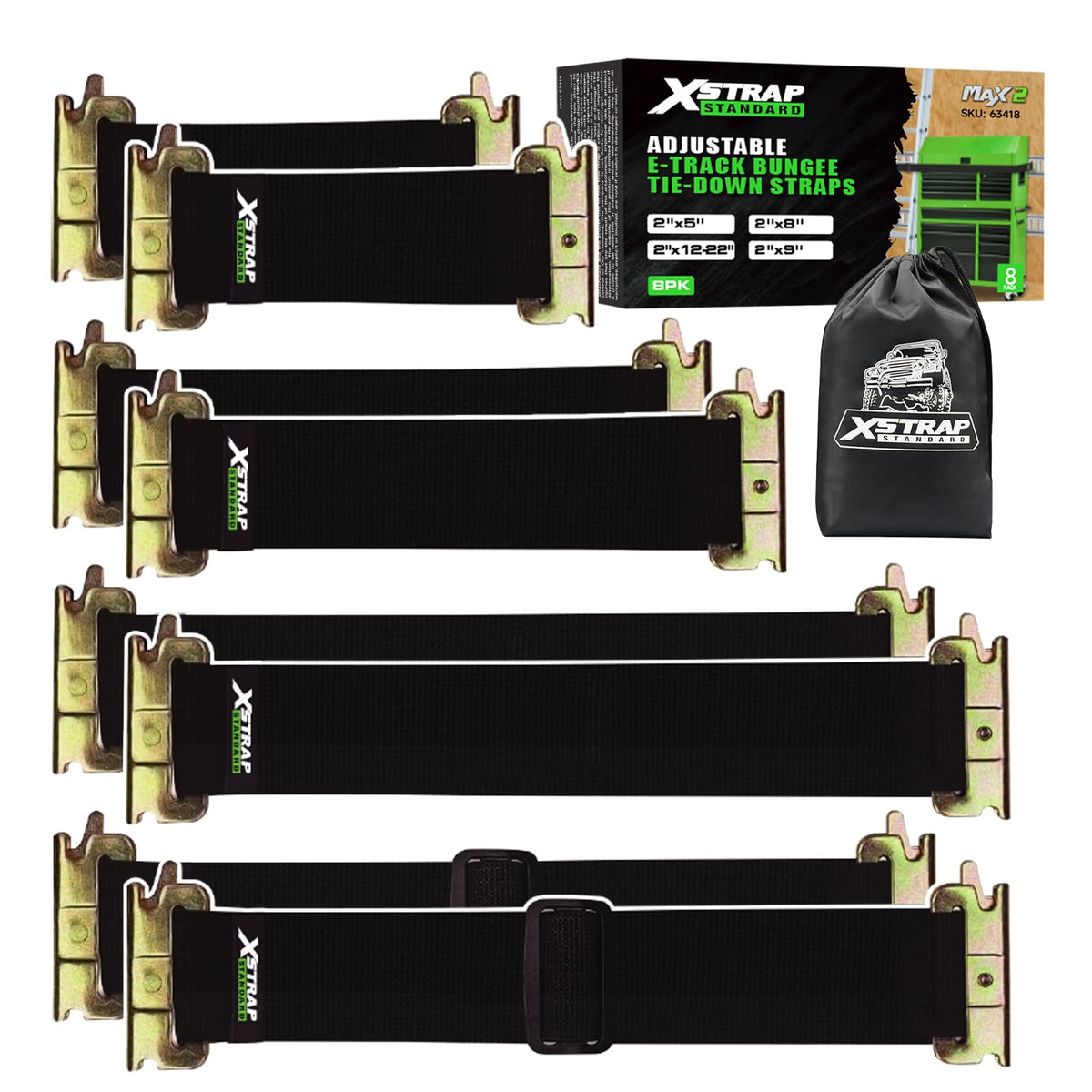 8 Pack E-Track Bungee Tie-Down Straps, Securing Straps Kit