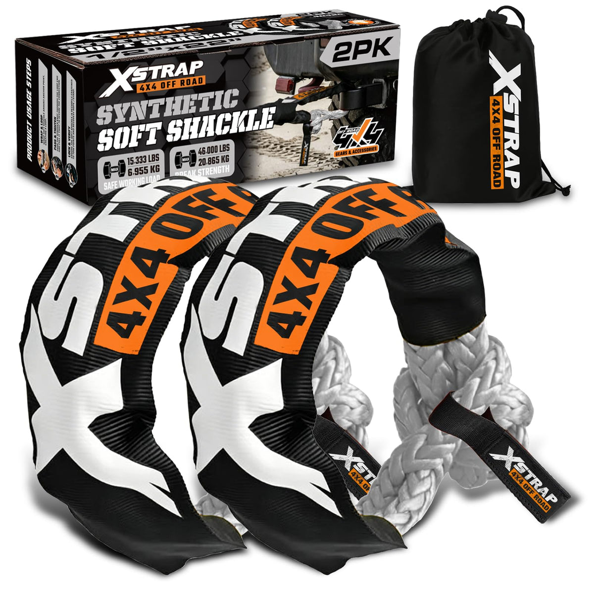 Soft Shackle 2 Pack - 1/2” x 22” 46000 Lbs Tow Recovery