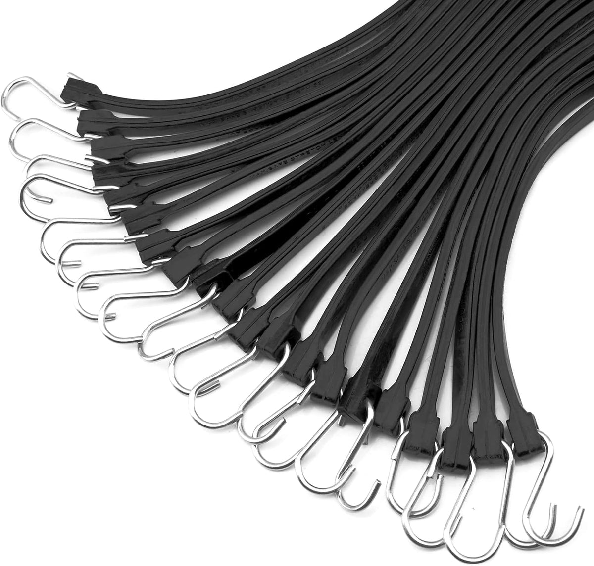 XS35003 20PK 100% EPDM Bungee Cords 21" Natural Rubber Tarp Straps Weatherproof Heavy Duty Elastic Tie Downs with Metal Crimped S Hooks for Securing Flatbed Trailers, Camping, Canvases, Cargo