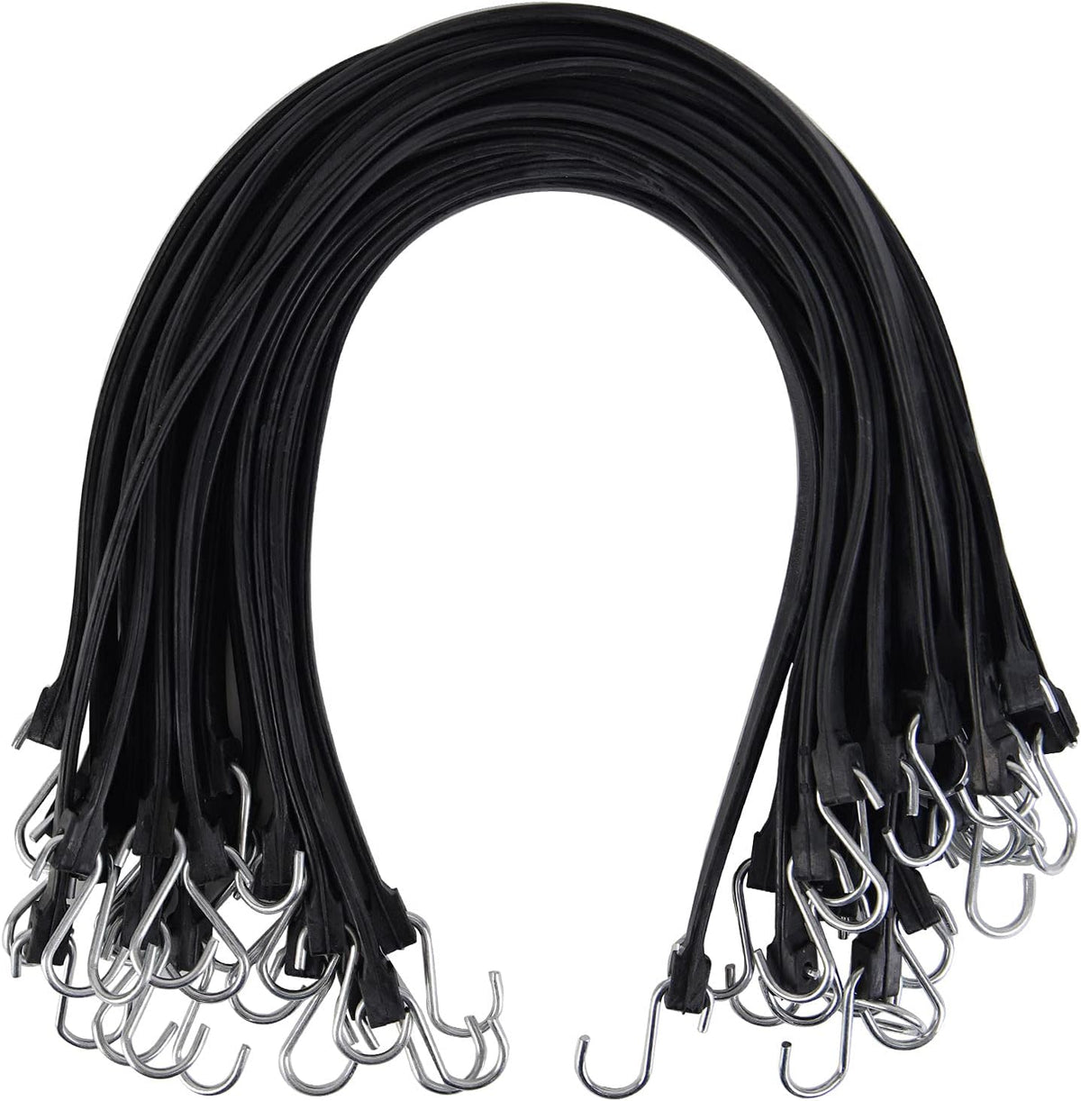 XS35004 20PK 100% EPDM Bungee Cords 31" Natural Rubber Tarp Straps Weatherproof Heavy Duty Elastic Tie Downs with Metal Crimped S Hooks for Securing Flatbed Trailers, Camping, Canvases, Cargo