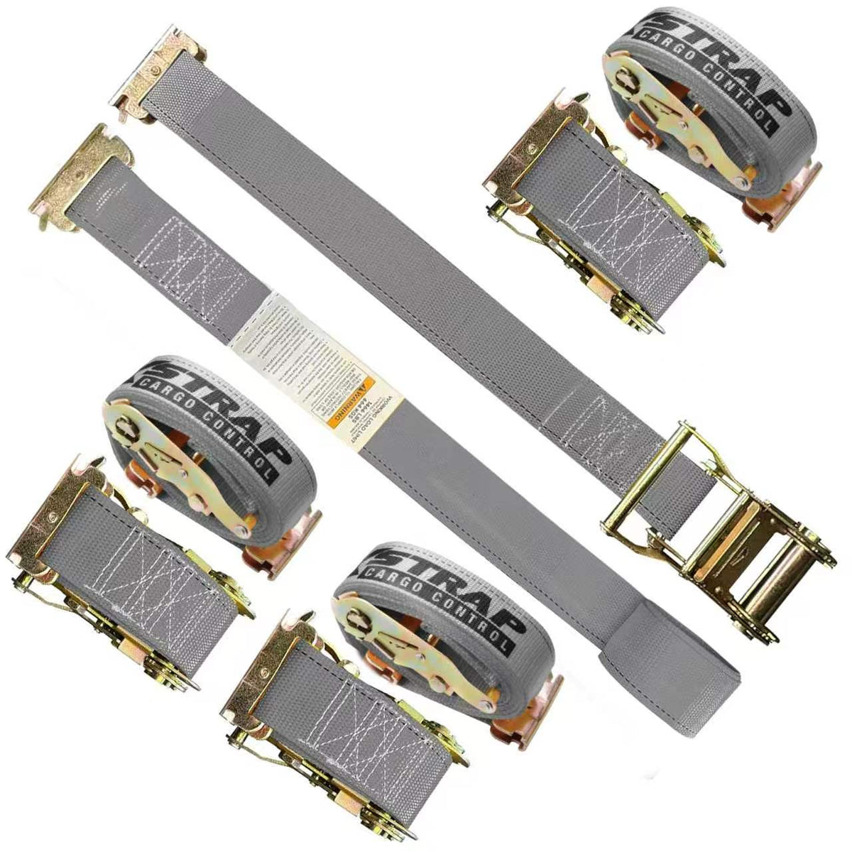 4-PK 2" x 16' E-Track Heavy Duty Ratchet Tie Down Straps 4,400lbs Break Strength (GREY)63433