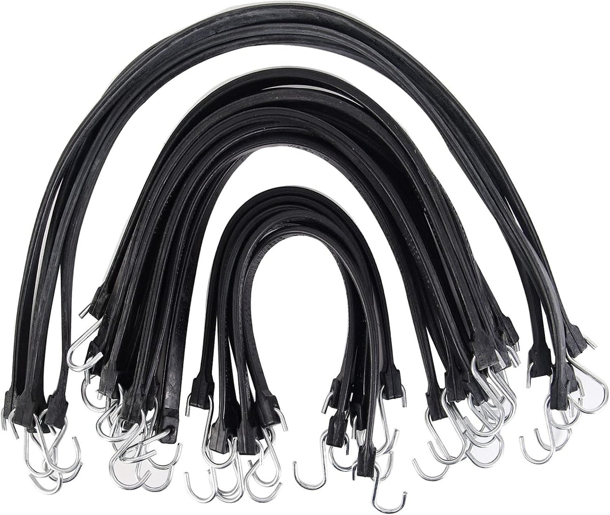 XS35005 Multiple Size Natural Rubber Bungee Cords 20PK Tarp Straps Weatherproof Heavy Duty 100% EPDM 15" 21" 31" Elastic Tie Downs with S Hooks for Securing Camping Flatbed Trailers Canvases