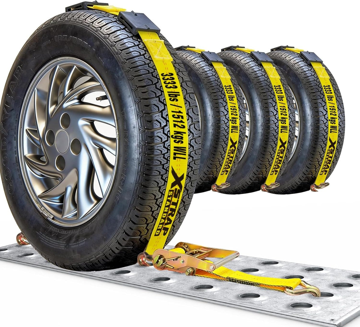4PK Autohauler Car Tie Down 2" x 11' Ratchet Trailer Straps 10,000 lb Break Strength Heavy Duty Vehicle Tie Down Kit with Rubber Blocks & Double J-Hooks Ideal X61817