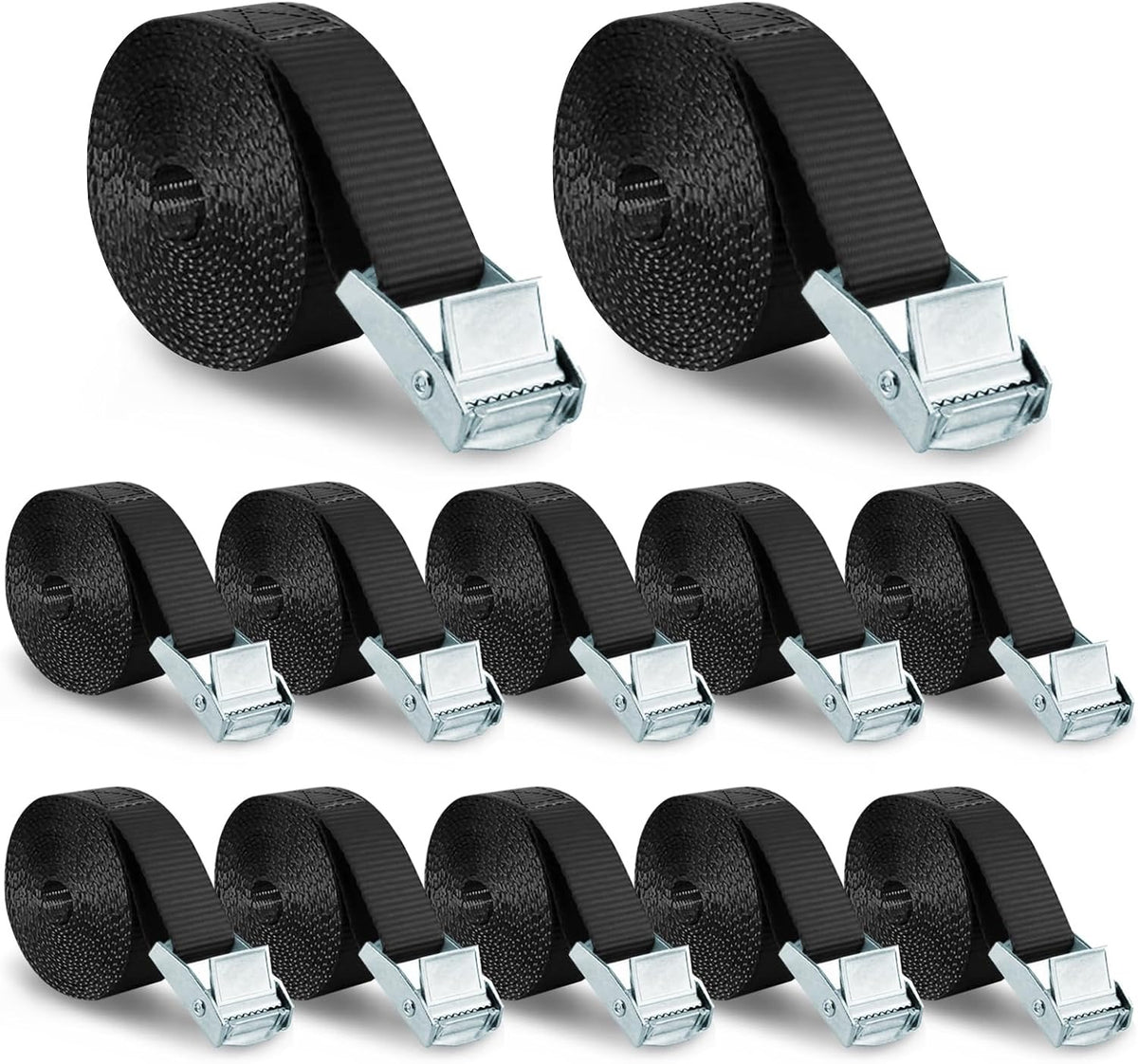 XS61093 Cambuckle Tie Down Strap 12-PK 1" x12' Cargo Lashing Straps 1000 lb Break Strength 1-inch Powersports Tie Down with Carry Bag for Securing Luggage Motorcycles Trailer Rack Kayak, Black