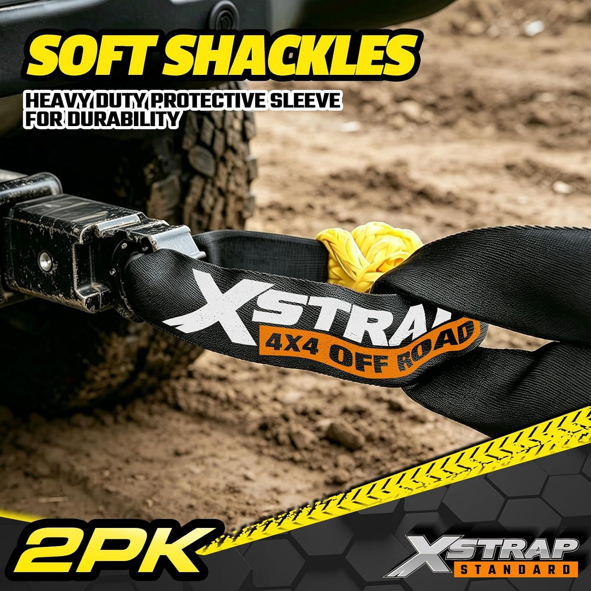 XS16094 Soft Shackle 2 Pack - 1/2” x 22” 46000 Lbs Tow Recovery, Synthetic Shackle Rope, Heavy Duty Recovery Gear for Towing, Winch, Jeep, ATV, UTV, Truck, Off-Road (Yellow)