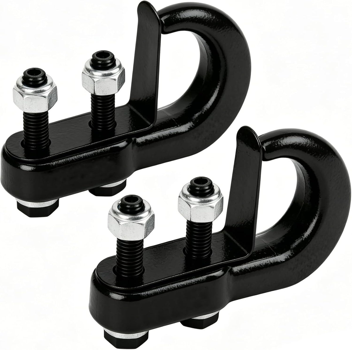 0366 2PK Universal Recovery Tow Hooks with Spring Clip 10000LBS Bolt-On Black Forged Steel Tow Hooks Compatible with Clip Compatible with Most Pickup Truck, SUV, Van, Towing Accessories