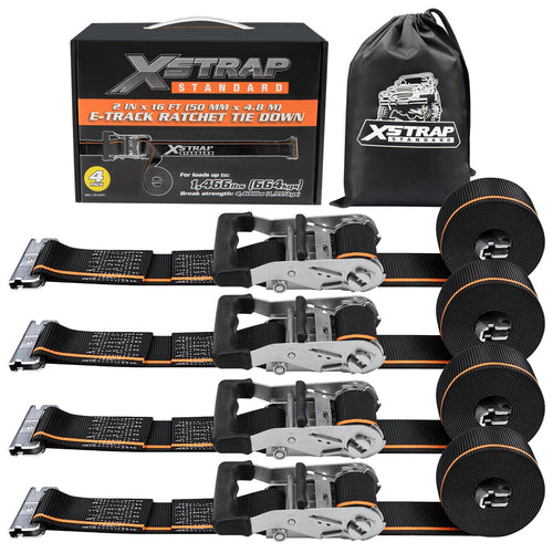 XS16091 4 Pack E-Track Ratchet Straps 2" x16' Tie Down Straps 4,400lb Break Strength Over-The-Tire 4 Ratchet Straps with 8 Steel Wheel Chocks