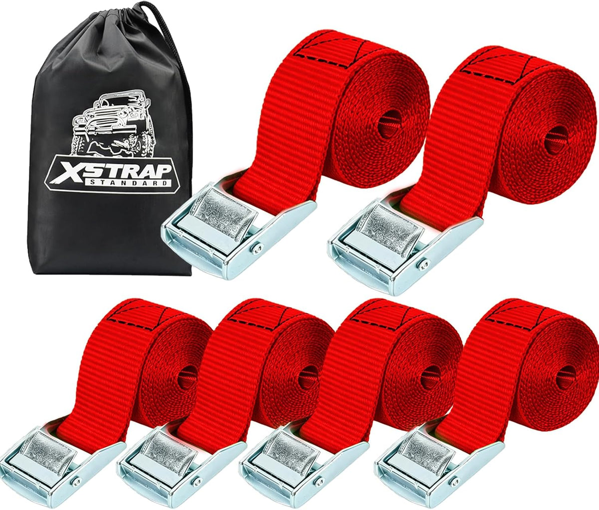 XS16006-Red 6PK 8FT Cam Buckle Lashing Straps, Cargo Tie-Down Straps 1000 lb Break Strength 1-inch Powersports Tie Down with Carry Bag for Securing Luggage Motorcycles Trailer Rack Kayak, Green