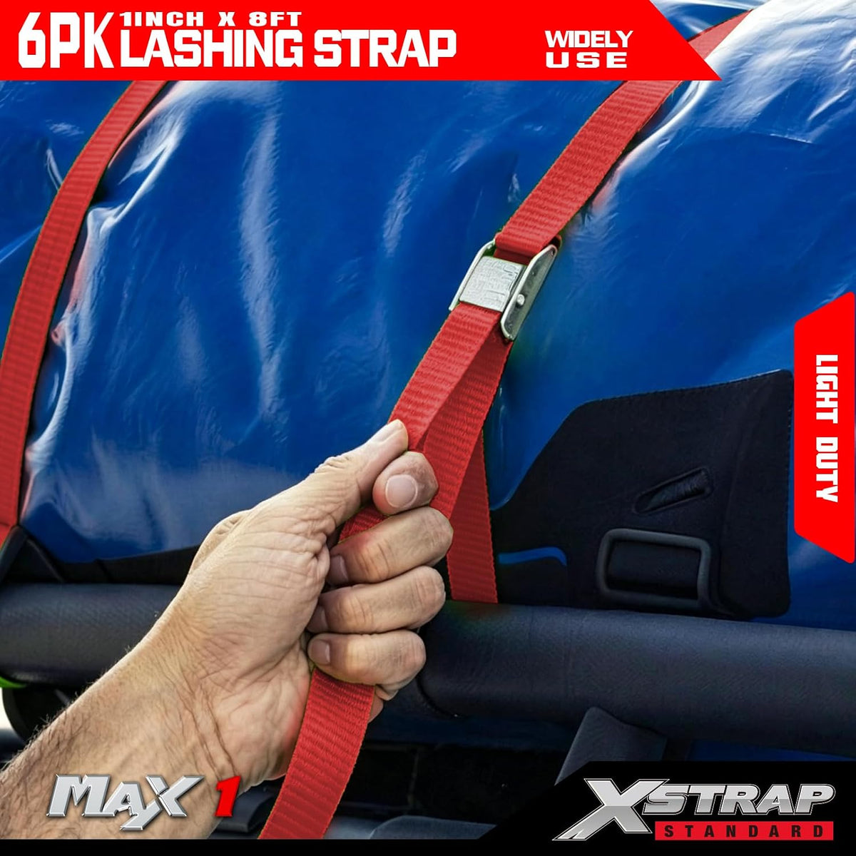 XS16006-Red 6PK 8FT Cam Buckle Lashing Straps, Cargo Tie-Down Straps 1000 lb Break Strength 1-inch Powersports Tie Down with Carry Bag for Securing Luggage Motorcycles Trailer Rack Kayak, Green