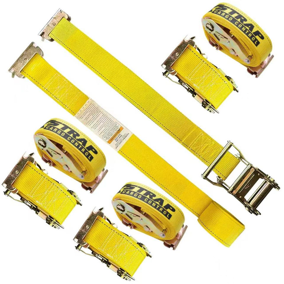 4-PK 2" x 12' E-Track Heavy Duty Ratchet Tie Down Straps 4,400lbs Break Strength （yellow）63431