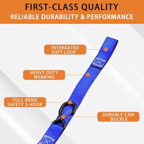 2pk Motorcycle Tie Down Straps 3,000lb Break Strength, 1.5 in X 8FT Heavy-Duty Cambuckle Tie Down Set with S Hook and Soft Loops & 4 Pk Ratchet Tie Do - product image 3