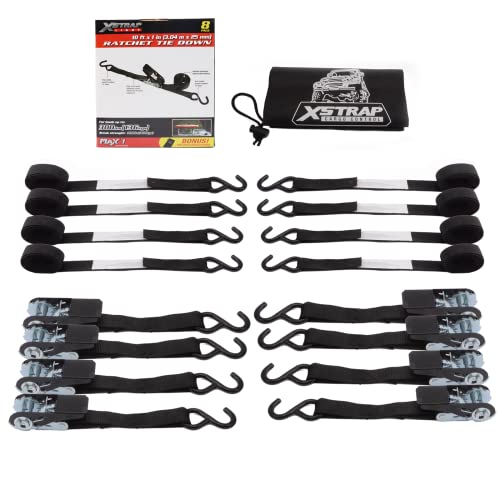 Ratchet Tie Down Straps 8PK 1'' x 10 ft - 900 LB Break Strength and 6PK 8FT Cam Buckle Lashing Straps Powersports Tie-Downs 1-Inch with Carry Bag - product image 6