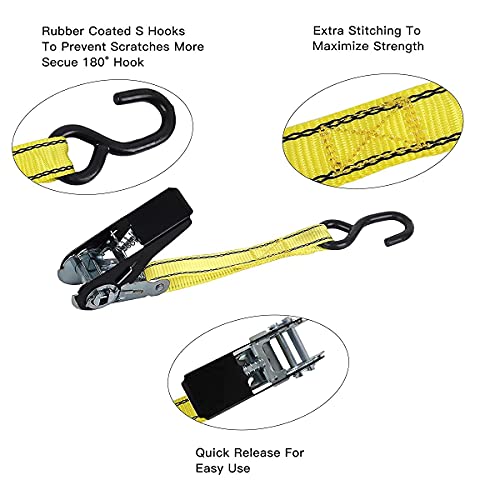Ratchet Tie Down Straps - 8PK - 1'' x 10 ft Cargo Straps + 6PK 8FT Cam Buckle Straps Powersports Tie-Downs 1-Inch - product image 3