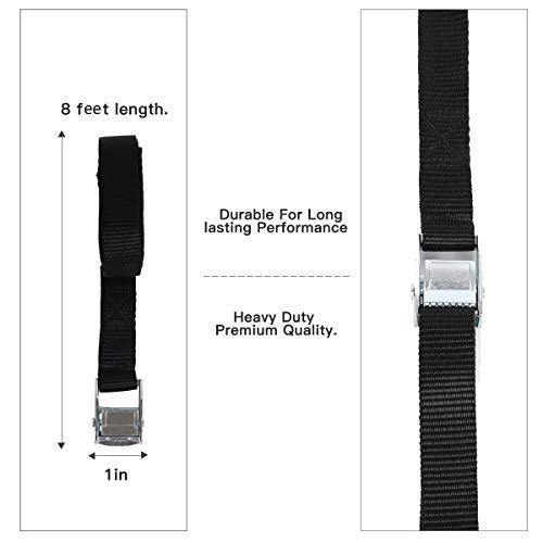 Ratchet Tie Down Straps 8PK 1'' x 10 ft - 900 LB Break Strength and 6PK 8FT Cam Buckle Lashing Straps Powersports Tie-Downs 1-Inch with Carry Bag - product image 8