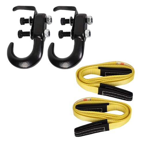 2PK 8FT Lift Sling Web Strap/Wear Guard End + 2PK Universal Recovery Tow Hooks 10000LBS