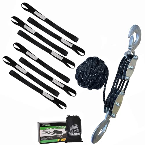 Heavy-Duty 2,000 LB Breaking Strength 50 FT Reflective Rope Hoist + 8PK 1-1/16 x 18 inches Soft Loop Tie-Down Straps - product image 2