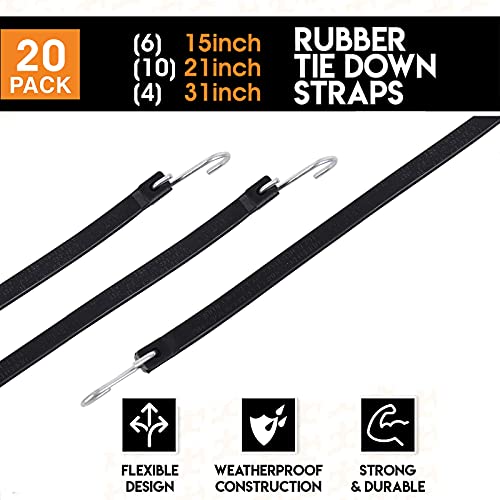 20 Pack Multiple Size Natural Rubber Tarp Bungee Straps Tie Down Cords with S Hooks Heavy Duty Ideal - product image 5