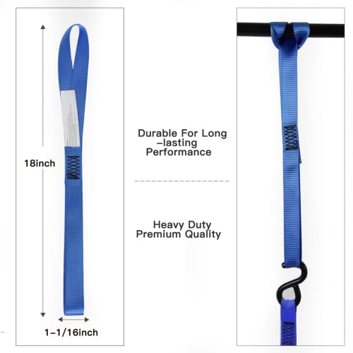 2Pk Heavy Duty Motorcycle Ratchet Tie Down Straps, 1.5" x 6' Safety Clip Hooks & Soft Loops + 8PK 1-1/16 x 18 inches Soft Loop Tie-Down Straps - product image 8
