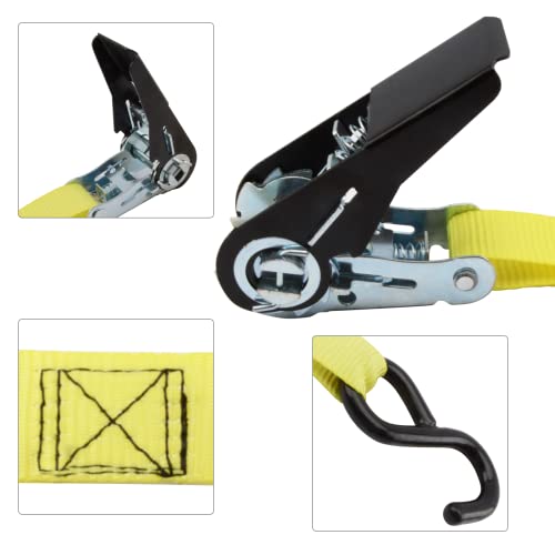 Ratchet Tie Down Straps - 8PK - 1'' x 10 ft - 900 LB Break Strength Cargo Straps +4 Pk - 1'' x 15 Ft - 630 Lbs Load Cap Ratchet Tie Down Straps with L
