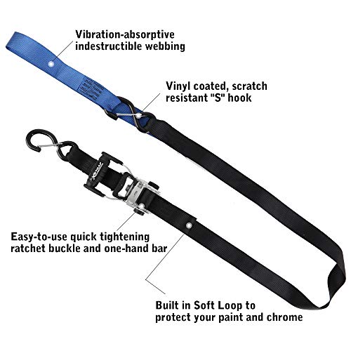 2Pk Heavy Duty Motorcycle Ratchet Tie Down Straps, 1.5" x 6' Safety Clip Hooks & Soft Loops + 8PK 1-1/16 x 18 inches Soft Loop Tie-Down Straps - product image 4