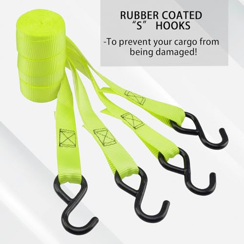 2pk Motorcycle Tie Down Straps 3,000lb Break Strength, 1.5 in X 8FT Heavy-Duty Cambuckle Tie Down Set with S Hook and Soft Loops & 4 Pk Ratchet Tie Do - product image 8