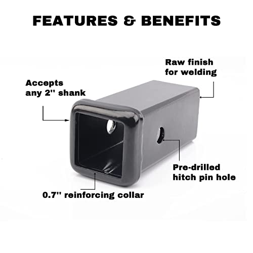 2PCS Trailer Hitch Cover 2 inches Black Receiver Tube Trailer Hitch Plug + 2-Inch x 6-Inch Trailer Hitch Receiver Tube Weld-on Raw Steel Hitch Adapter - product image 8