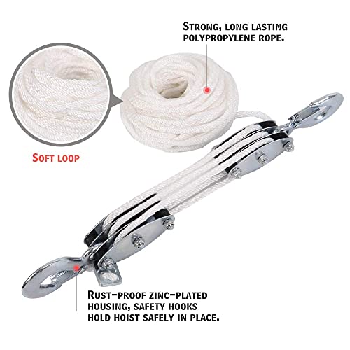 Heavy-Duty 2,000 LB Breaking Strength 50 FT Rope Hoist + 2PK 1''x8' Lift Sling Web Strap/Wear Guard End - product image 3