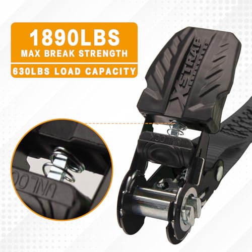 Ratchet Tie Down Straps - 8PK - 1'' x 10 ft - 900 LB Break Strength Cargo Straps +4 Pk - 1'' x 15 Ft - 630 Lbs Load Cap Ratchet Tie Down Straps with L - product image 8