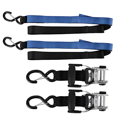 2Pk Heavy Duty Motorcycle Ratchet Tie Down Straps, 1.5" x 6' Safety Clip Hooks & Soft Loops + 8PK 1-1/16 x 18 inches Soft Loop Tie-Down Straps - product image 3