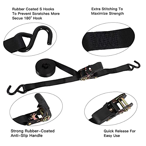 Ratchet Tie Down Straps - 4 Pk - 1'' x 15 Ft Cargo Straps + Cam Buckle Straps 6PK 8FT Powersports Tie-Downs 1-Inch - product image 3