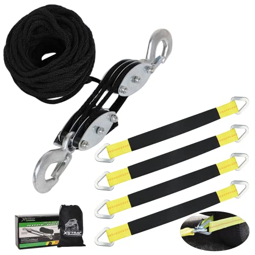 Heavy-Duty 2,000 LB Breaking Strength 50 FT Rope Hoist + 4 Pack of 36 x 2" Axle Strap with Protective Sleeve and D-Ring - product image 2