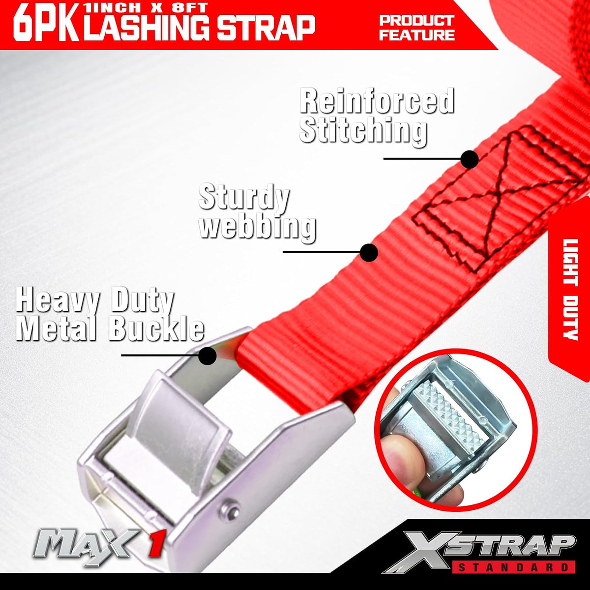 XS16006-Red 6PK 8FT Cam Buckle Lashing Straps, Cargo Tie-Down Straps 1000 lb Break Strength 1-inch Powersports Tie Down with Carry Bag for Securing Luggage Motorcycles Trailer Rack Kayak, Green