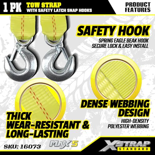 Heavy Duty Tow Strap with Hooks 2IN x 20 FT Recovery Straps - product image 4