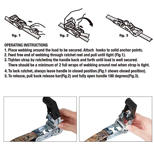 Cam Buckle Straps 6PK 8FT Powersports Tie-Downs 1-Inch + Ratchet Tie Down Straps - 4 Pk - 1'' x 15 Ft - 630 Lbs Load Cap 1890 Lbs Break Strength-Cargo - product image 4