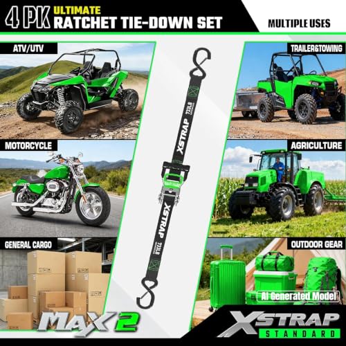 4PK 1"x15ft Motorcycle Ratchet Tie Down Straps with S-Hooks - product image 3