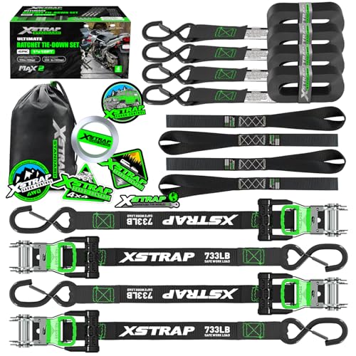4PK 1"x15ft Motorcycle Ratchet Tie Down Straps with S-Hooks - product image 2