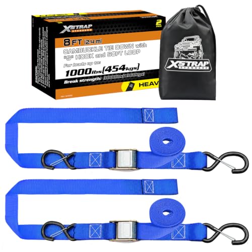 2-PK Motorcycle Straps Cambuckle Tie Down 1.5" X 8FT, Blue - product image 2