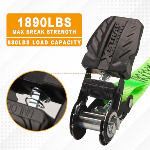 Ratchet Tie Down Straps - 4 Pk - 1'' x 15 Ft - 630 Lbs Load Cap 1890 Lbs Break Strength-Cargo Straps with Padded Handles & Coated S Hook W/Safety Clip - product image 4