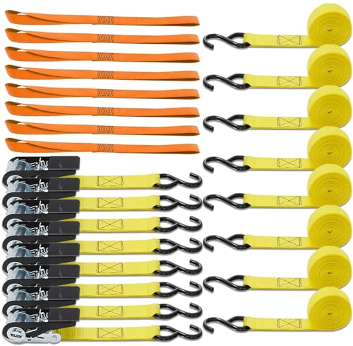 Ratchet Tie Down Straps 8PK & Soft Loop Tie-Down Straps 8PK Combo - Heavy Duty Cargo Securing Set - product image 2