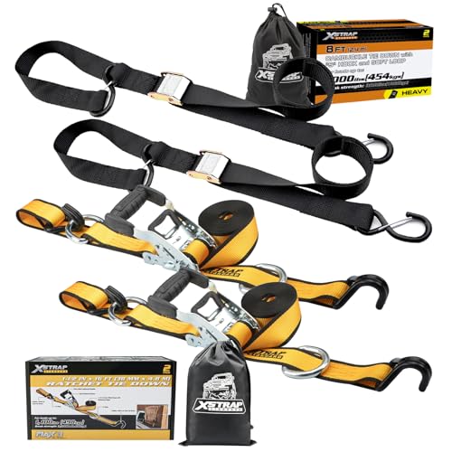 Motorcycle Tie Down Straps (2 Pack) 3,000lb Break Strength, 1.5 in X 8FT Heavy-Duty Cambuckle Tie Down Set+2PK 1.5" x 16' Heavy-Duty Tie Down Straps - product image 2