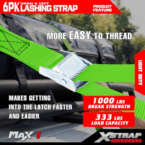 Cambuckle Tie Down Strap 6-Pack 1"x12' Cargo Lashing Straps