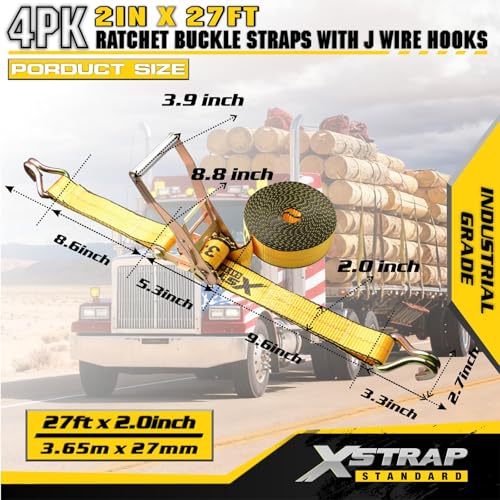 Heavy Duty Ratchet Tie Down Straps 4 Pack 2" x 27' 10000lbs - product image 5