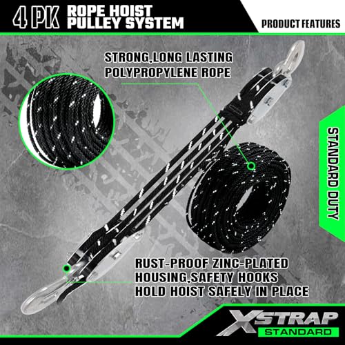 Heavy-Duty 50 FT Reflective Rope Hoist Pulley System, Black - product image 4
