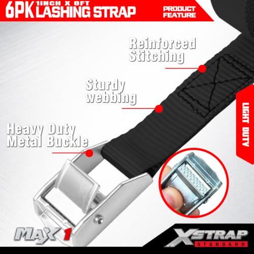 6PK 8FT Cam Buckle Lashing Straps, Cargo Tie-Down Straps - product image 4