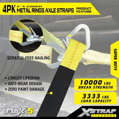4-PK 24" x 2" Axle Straps with Protective Sleeve and D-Ring - product image 4