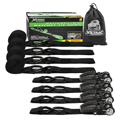Ratchet Tie Down Straps - 8PK - 1'' x 10 ft - 900 LB Break Strength Cargo Straps +4 Pk - 1'' x 15 Ft - 630 Lbs Load Cap Ratchet Tie Down Straps with L - product image 7