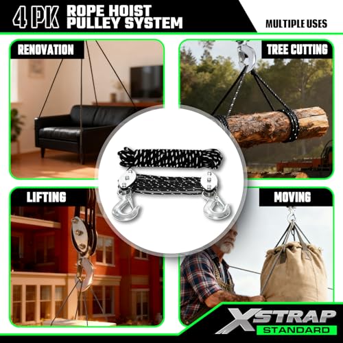 Heavy-Duty 50 FT Reflective Rope Hoist Pulley System, Black - product image 3
