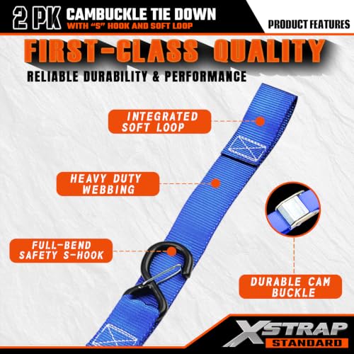 2-PK Motorcycle Straps Cambuckle Tie Down 1.5" X 8FT, Blue - product image 4